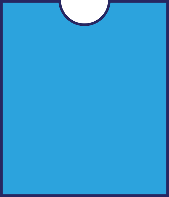 Blue rounded rectangle with a dark border and a semicircular notch at the top center.