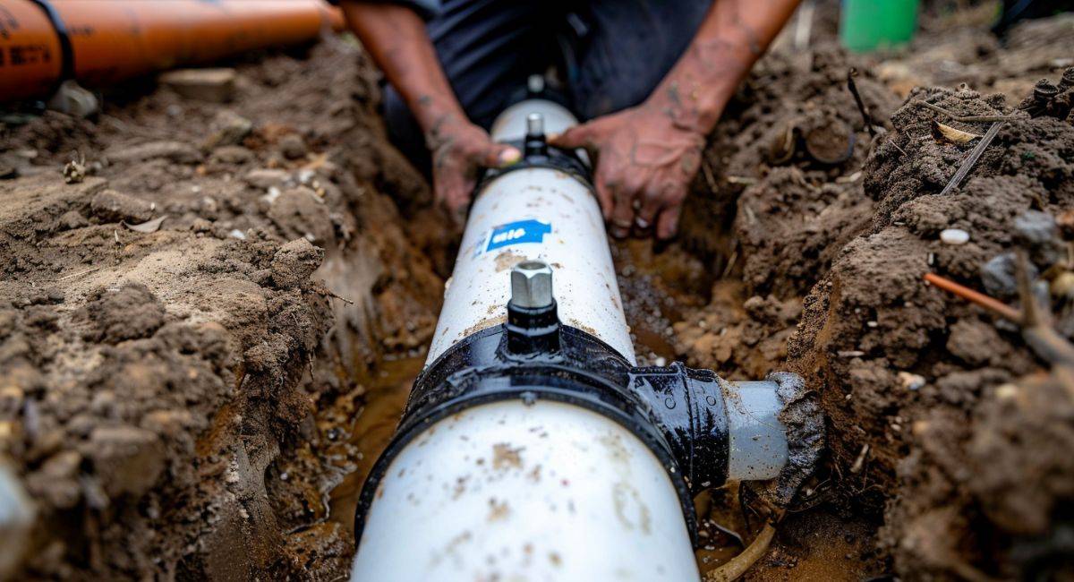 Sewer line repair services in Chelsea, Alabama with plumbers working on underground sewer pipes.